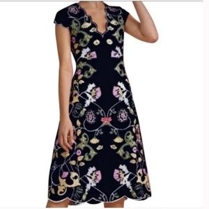 NWT Foxiedox Black Floral Embroidered Midi Dress